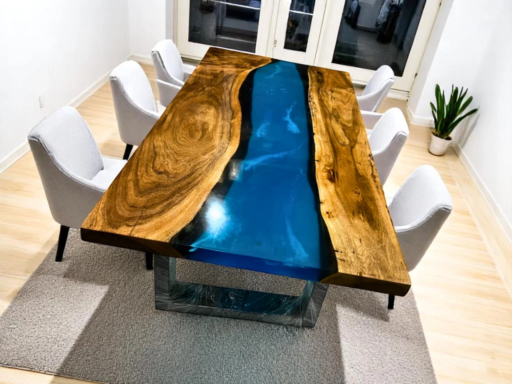 Blue River Epoxy Dining Table Centerpiece